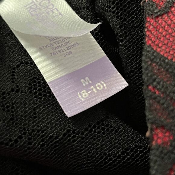 Secret Treasures Lace Lingerie M 8/10 Black Red Sleepwear Babydoll Corset Sheer - Picture 8 of 8